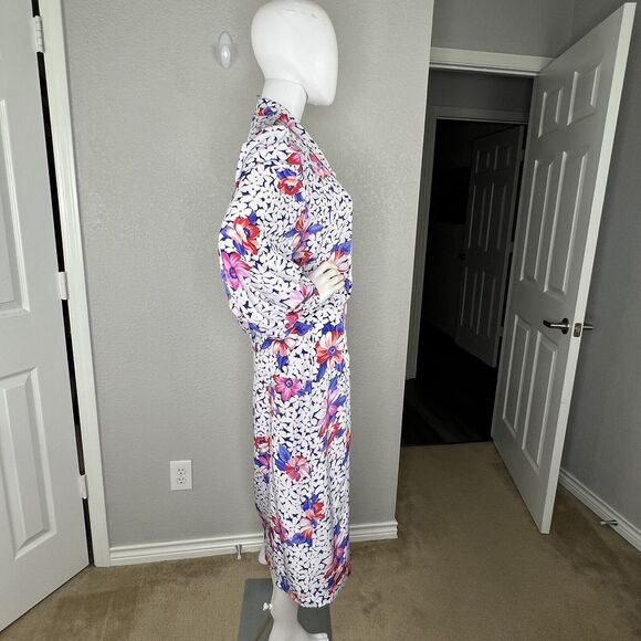 Cheminee New York Size M Vintage 70s Floral Bishop Sleeve Pleated Midi Dress - Picture 5 of 11